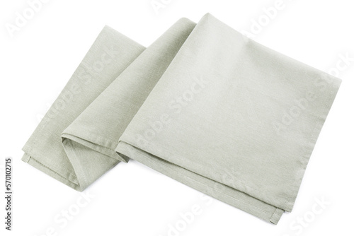 Light grey towel for kitchen isolated on white, top view