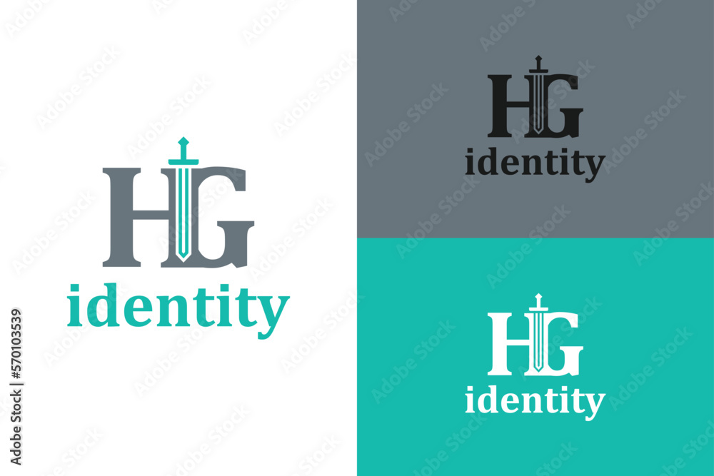Letter HG with sword combination concept. Very suitable for symbol, logo, company name, brand name, personal name, icon and many more.