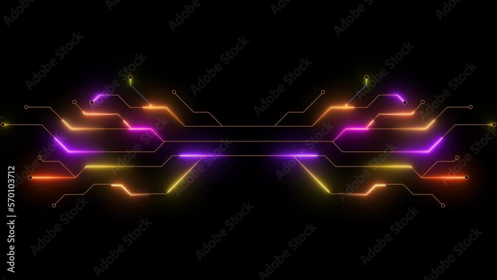 Abtract neon citcuit board background.Technology motherboard elements.Podium for technology advertising.