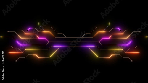 Abtract neon citcuit board background.Technology motherboard elements.Podium for technology advertising. photo