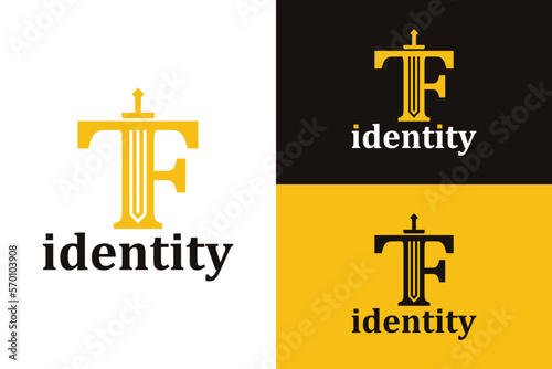 Letter TF with sword combination concept. Very suitable for symbol, logo, company name, brand name, personal name, icon and many more.