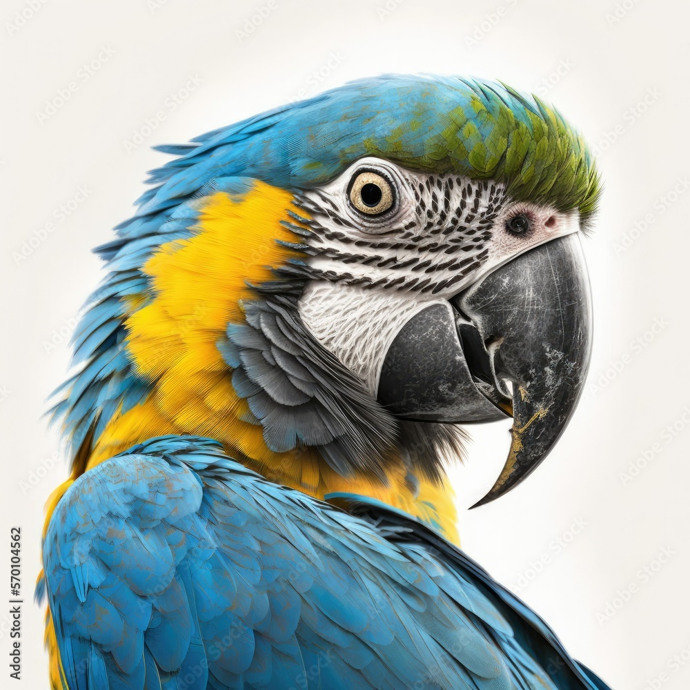 Fototapeta premium Blue and Yellow Macaw Illustration, Generative AI