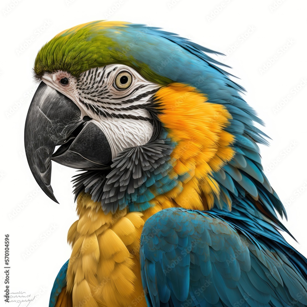 Fototapeta premium Blue and Yellow Macaw Illustration, Generative AI