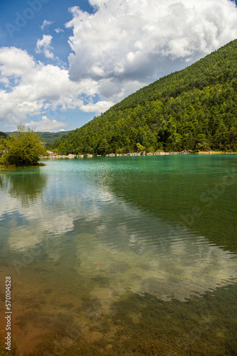 Nature scenes clearly green lake of Blue Moon Lake at Blue Moon Valley at lijiang china