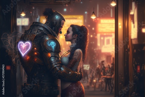 Love in the Futuristic Metropolis: A Valentine's Day in a Cyberpunk City by ai generative 