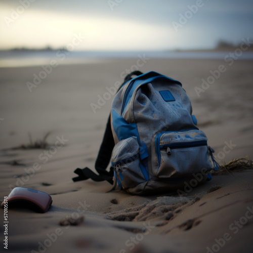 Bag on the beach at sunset