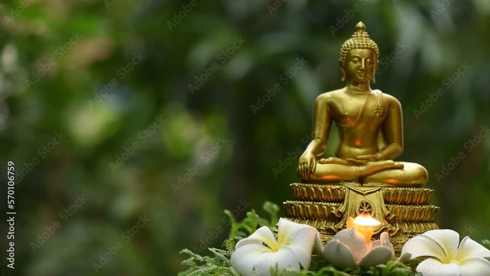 Buddha statue and plumeria flowers on nature background. Buddha statue and plumeria flowers on nature background.