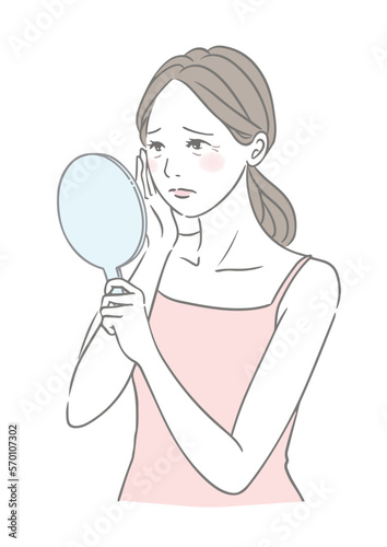 お肌の悩み 目元の小じわ 乾燥 肌トラブルに悲しむ女性