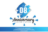 08 year anniversary celebration vector design with blue painting on white background  Template abstract 