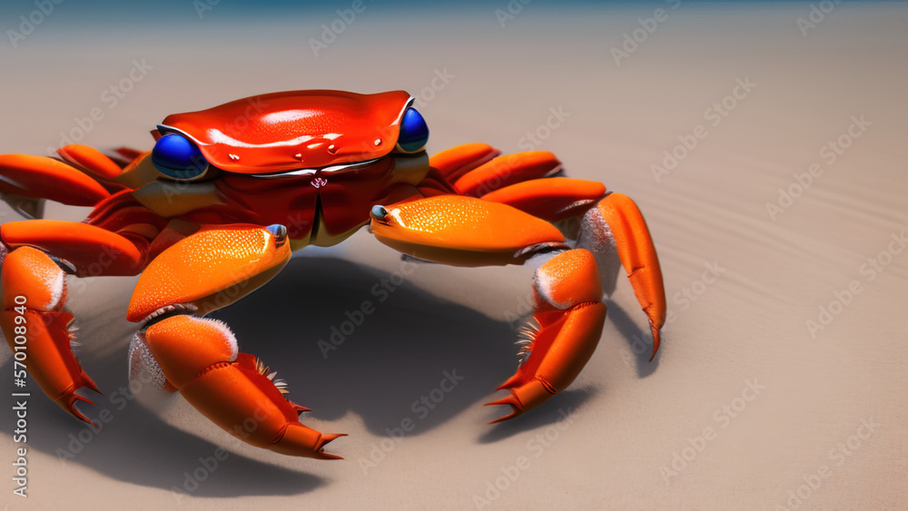 cartoon crab in the sand, Generative AI cartoon crab in the sand, Generative AI
