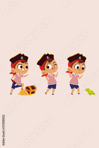carácter niño feliz con disfraz de pirata para invitación y animación 