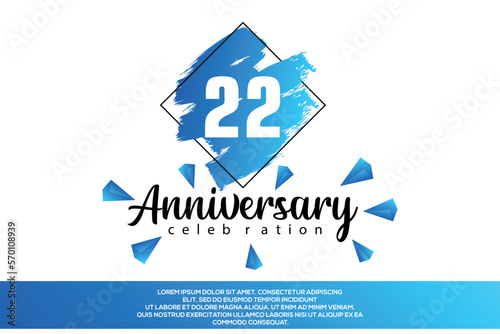 22 year anniversary celebration vector design with blue painting on white background  Template abstract 