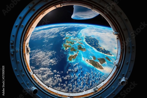 The space station window view of Earth for this photograph. Generative AI