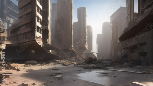 modern city destroyed by the war, postmodern world, Generative AI © Francisco