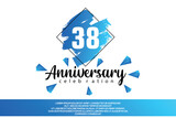 38 year anniversary celebration vector design with blue painting on white background  Template abstract 