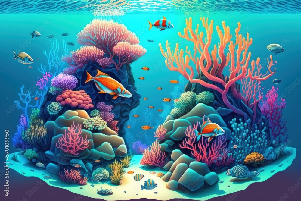 Naklejka premium Maldives has stunning underwater coral reefs and tropical fish. Generative AI