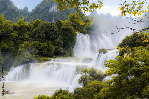 Detian Waterfall Tour  very beautiful waterfall landscape  waterfall behind the trees  top view