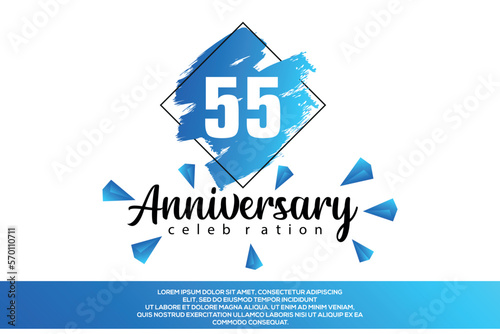 55 year anniversary celebration vector design with blue painting on white background  Template abstract 