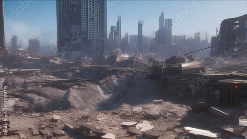 modern city destroyed by the war, postmodern world, Generative AI