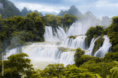 Ban Gioc Waterfall on the Quy Xuan River is located in Cao Bang Province  nears the Sino-Vietnamese border. The waterfall falls thirty meters. Located in Northern of Vietnam