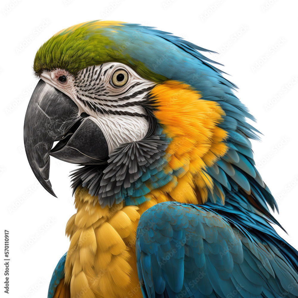 Obraz premium Blue Macaw Portrait High-Resolution Digital Illustration, Transparent Background, Generative AI