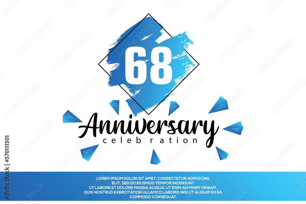68 year anniversary celebration vector design with blue painting on white background  Template abstract 