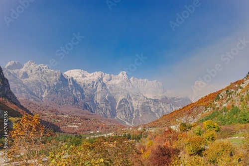 Beautiful landscape of village valley with mountain rank of Theth  Albania. 