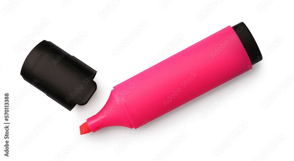 Bright pink marker isolated on white, top view Bright pink marker isolated on white, top view