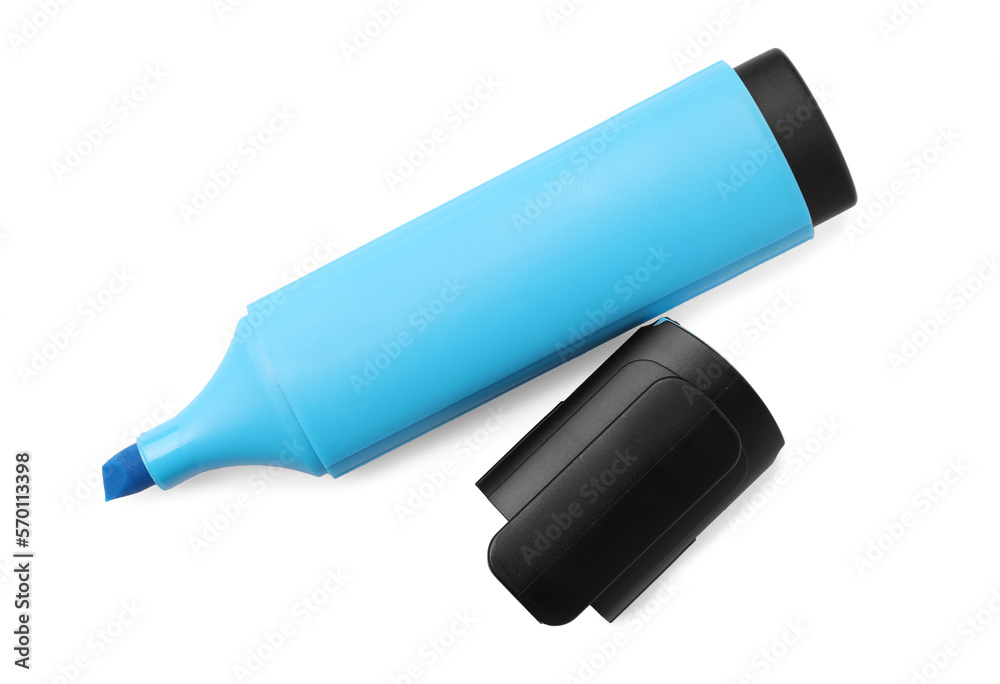 Bright blue marker isolated on white, top view Bright blue marker isolated on white, top view