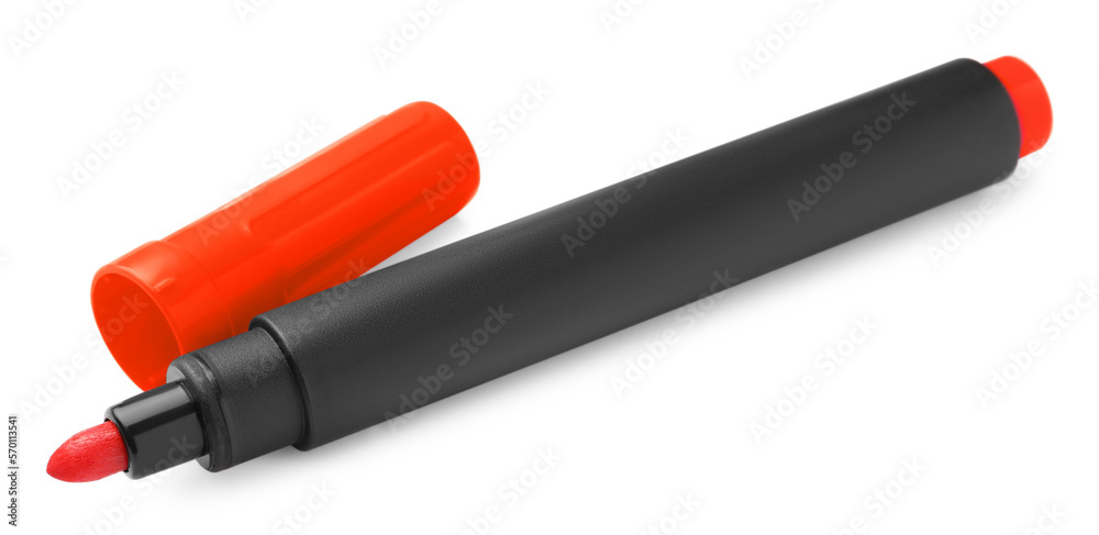 Fototapeta premium Bright orange marker isolated on white. School stationery