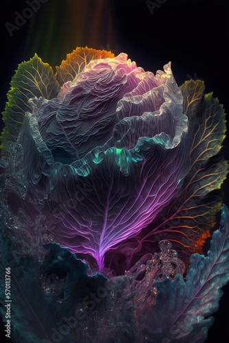 Cabbage beautiful spectrum under the influence of zenith. Generative Ai. © Tasfia Ahmed