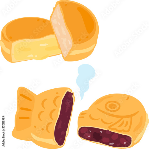 半分に割った大判焼きとたい焼き