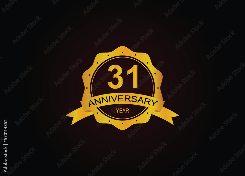31th golden anniversary logo with ring and ribbon. 31th golden anniversary logo with ring and ribbon.
