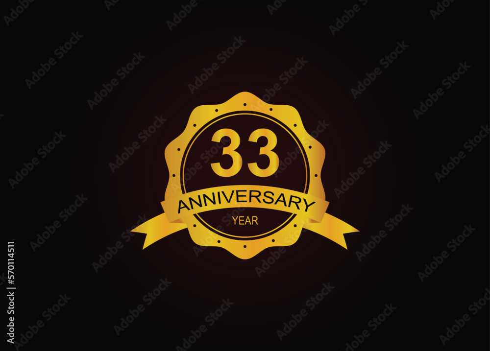 33th golden anniversary logo with ring and ribbon.