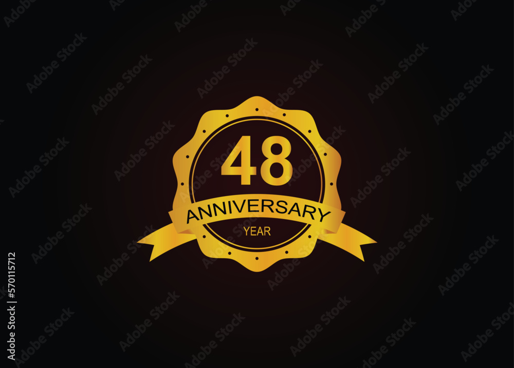 48th golden anniversary logo with ring and ribbon. 48th golden anniversary logo with ring and ribbon.