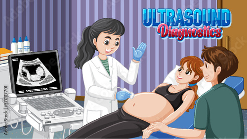 Doctor doing ultrasound scan for pregnant woman in hospital