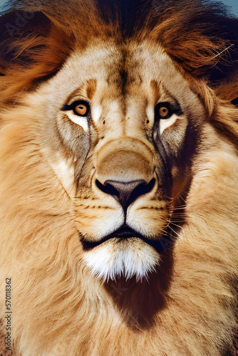 Lion face king portrait animal , Wildlife , generative ai