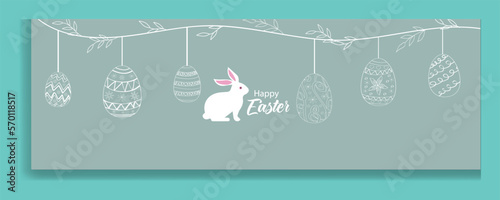 Easter Background with rabbit and easter eggs light green