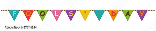 Garland with text FOOLS DAY on white background
