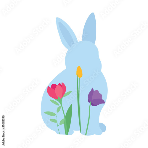 Cute Easter bunny with spring flowers on white background © Pixel-Shot