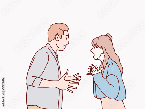 Mad angry debate cranky quarreling young couple having an argument simple korean style illustration