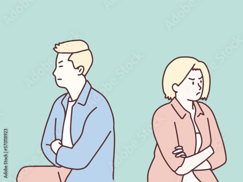 Mad angry cranky quarreling young teen couple having an argument simple korean style illustration