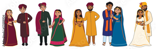 Set of beautiful Hindu couples on white background