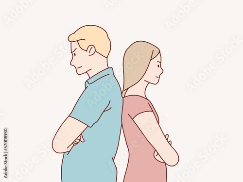 Mad angry cranky quarreling young couple having an argument simple korean style illustration