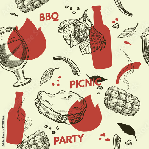 BBQ pinic party with beer and snacks patterns