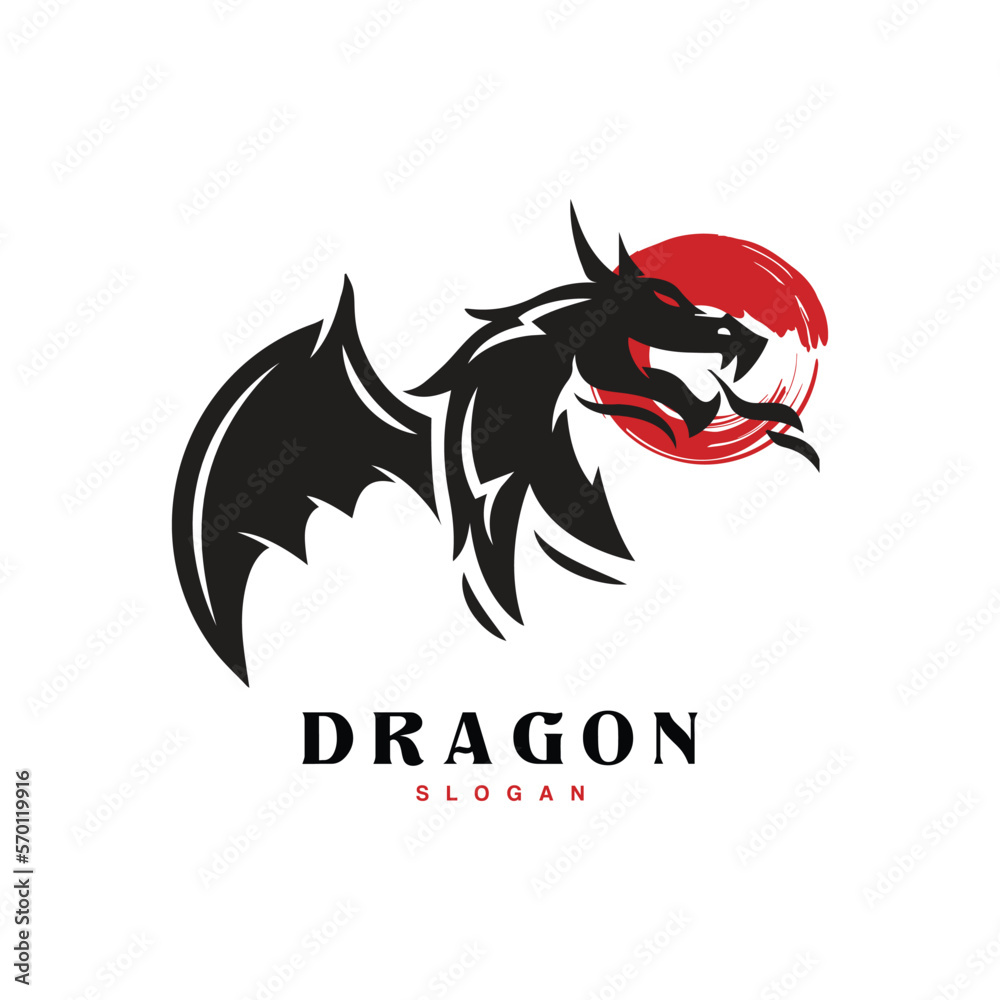 Silhouette dragon with red circle logo design vector Silhouette dragon with red circle logo design vector