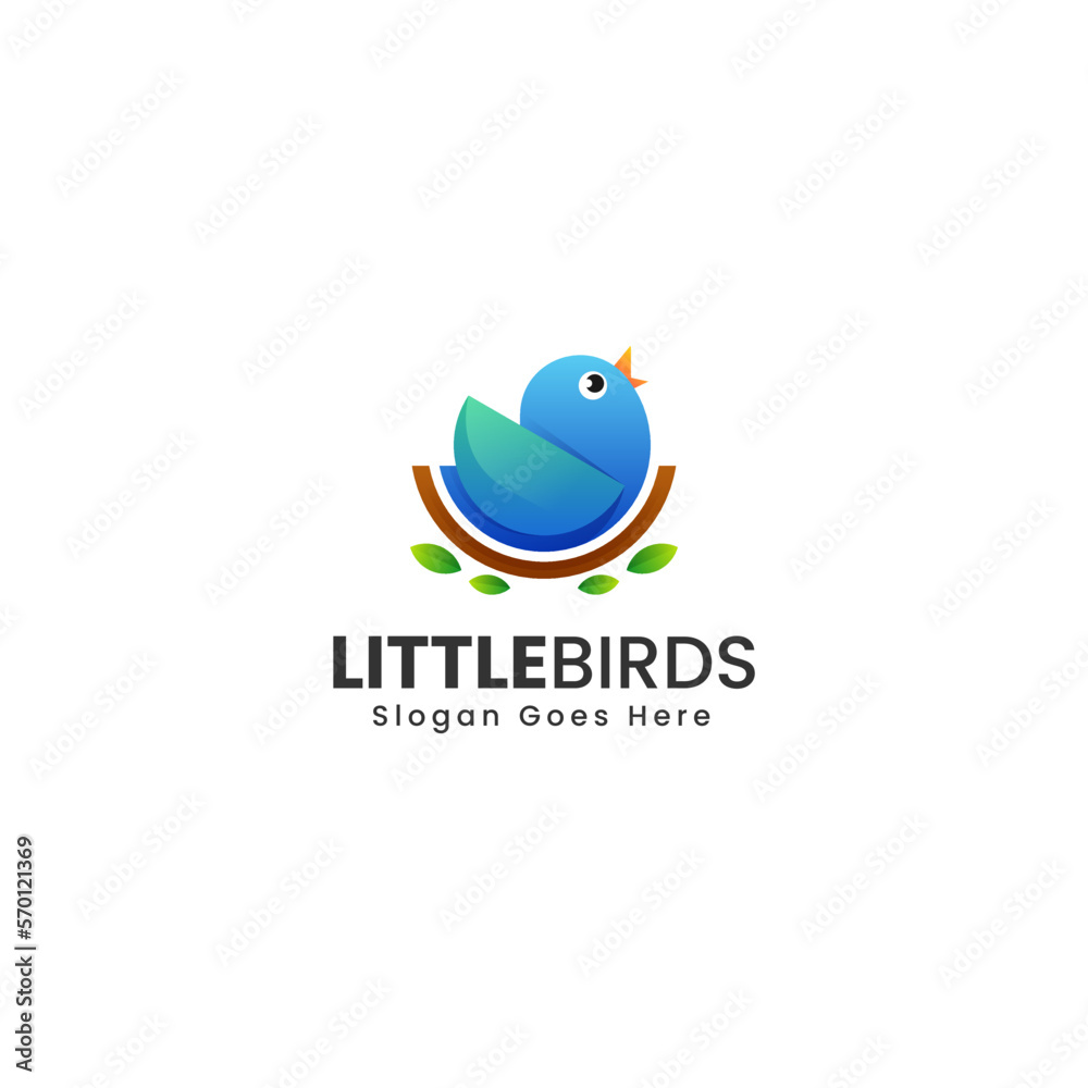 Vector Logo Illustration Little Bird Gradient Colorful Style
