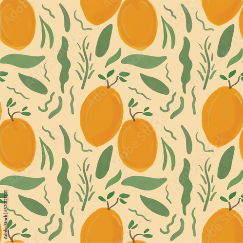 Orange Fruits Doodle Pattern Design Vector