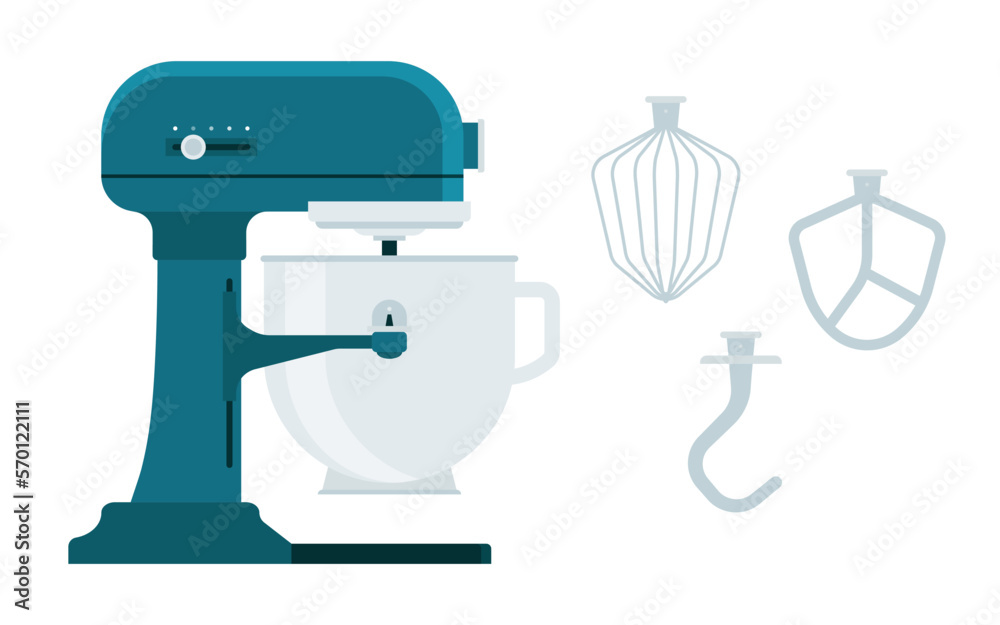 Kitchen Mixer for baking with whisk attachments - Flat Vector Illustration (editable white background) Kitchen Mixer for baking with whisk attachments - Flat Vector Illustration (editable white background)