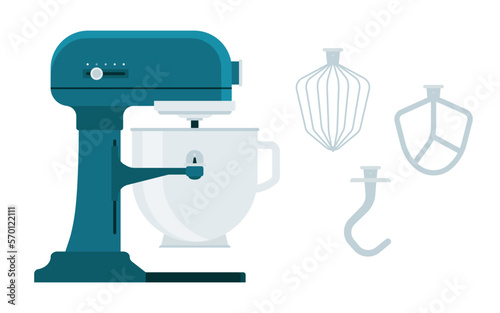 Kitchen Mixer for baking with whisk attachments - Flat Vector Illustration (editable white background)
